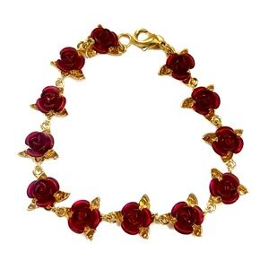 Vintage Danbury Mint A Dozen Roses Red and Gold Bracelet
